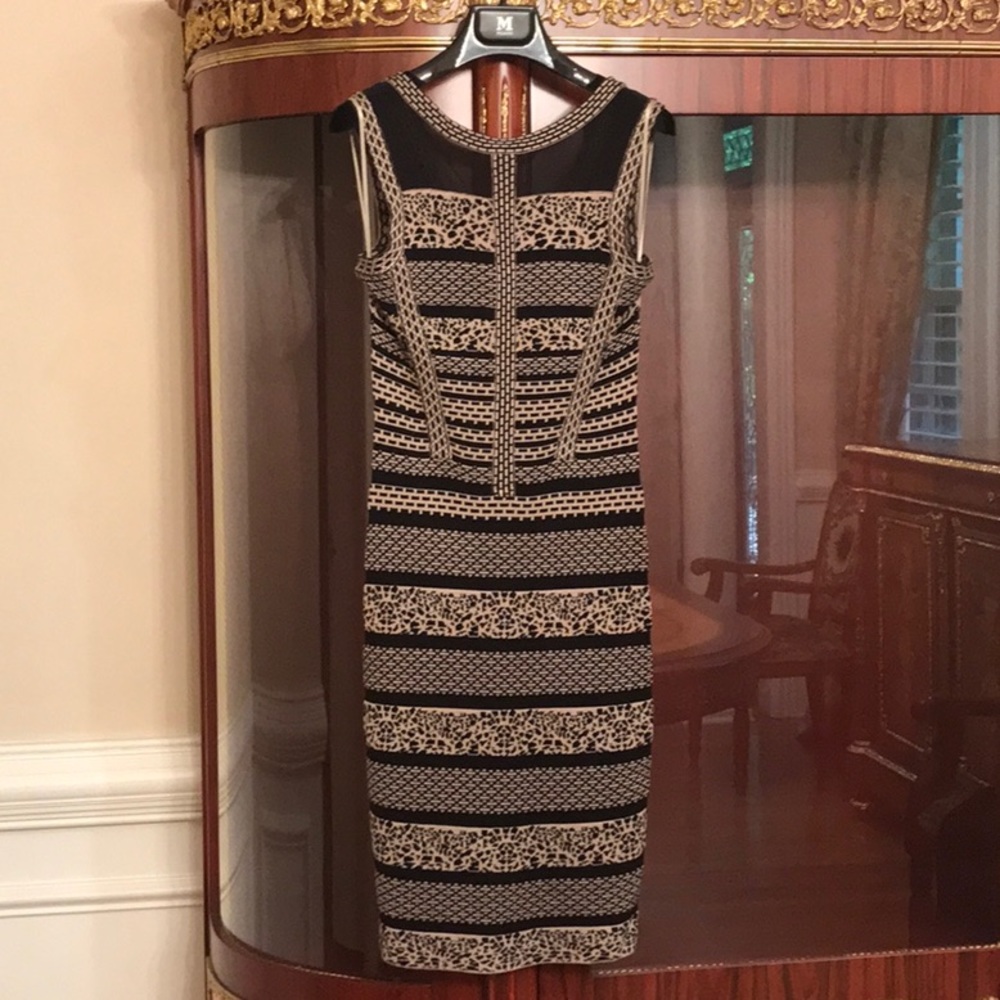 Gianni BINI bodycon knit print lace mesh insert knit cocktail mini dress sz.XS